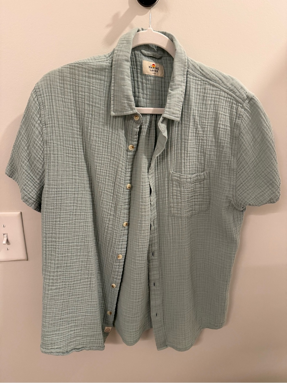 Marine Layer Large Sage Green Short-Sleeve Button-Up Shirt